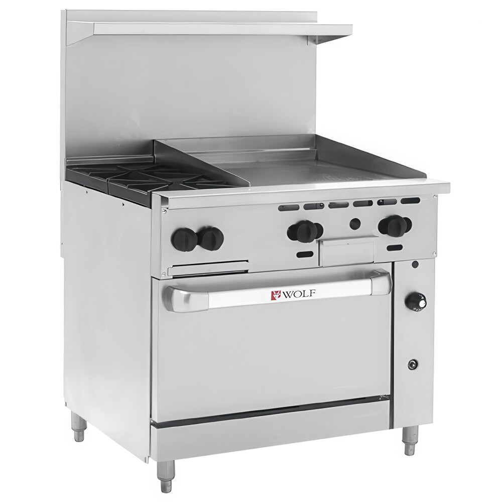 Wolf by Vulcan C36S-2B24GP Challenger XL Series Liquid Propane 36" Manual Range with 2 Burners, 24" Right Side Griddle, and Standard Oven - 135,000 BTU