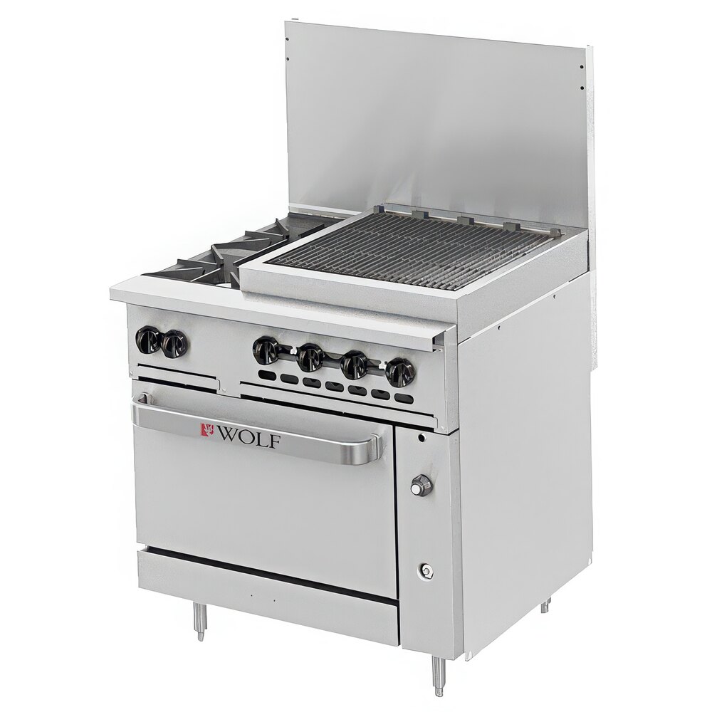 Wolf by Vulcan C36S-2B24CBP Challenger XL Series Liquid Propane 36" Range with 2 Burners, 24" Charbroiler, and Standard Oven - 159,000 BTU