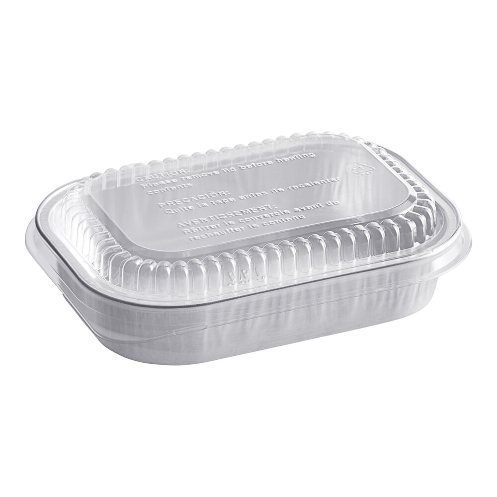 Durable Packaging 9220-SL-100 Smoothwall Silver Mini Foil Entree / Take-Out Pan with Dome Lid 16 oz. - 100/Case