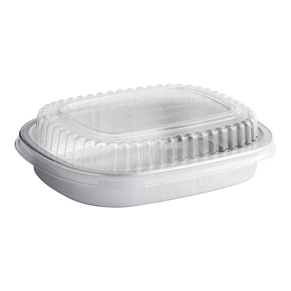 Durable Packaging 9331-SL-100 Smoothwall Silver Small Entree / Take-Out Pan with Dome Lid 23.3 oz. - 100/Case