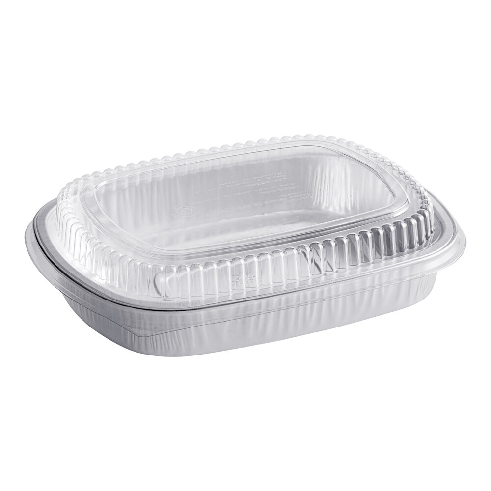 Durable Packaging 9553-SL-50 Smoothwall Silver Large Entree / Take-Out Pan with Dome Lid 65.6 oz. - 50/Case