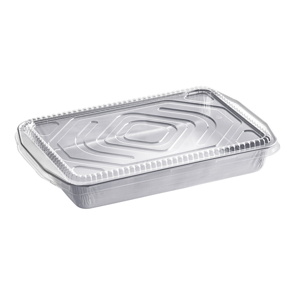 Durable Packaging 9664-SL-25 Smoothwall Silver Extra Large Entree / Take-Out Pan with Dome Lid 108 oz. - 5/Pack