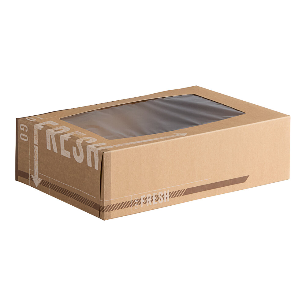 Inno-Pak To Go Fresh 14" x 10" x 4" Kraft Auto-Popup Window Cake / Bakery Box - 100/Case
