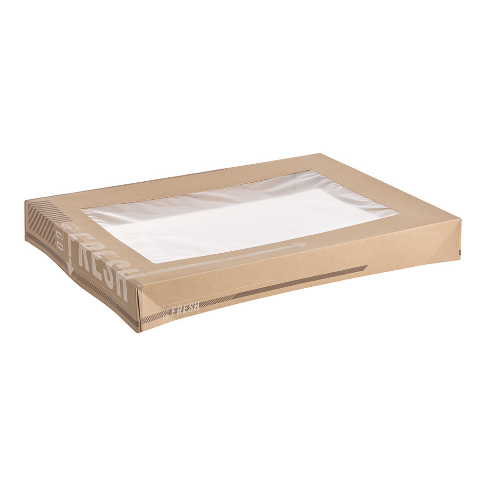 Inno-Pak To Go Fresh 26 1/2" x 18 5/8" x 3" Kraft Auto-Popup Window Cake Tray / Bakery Box Top - 50/Case