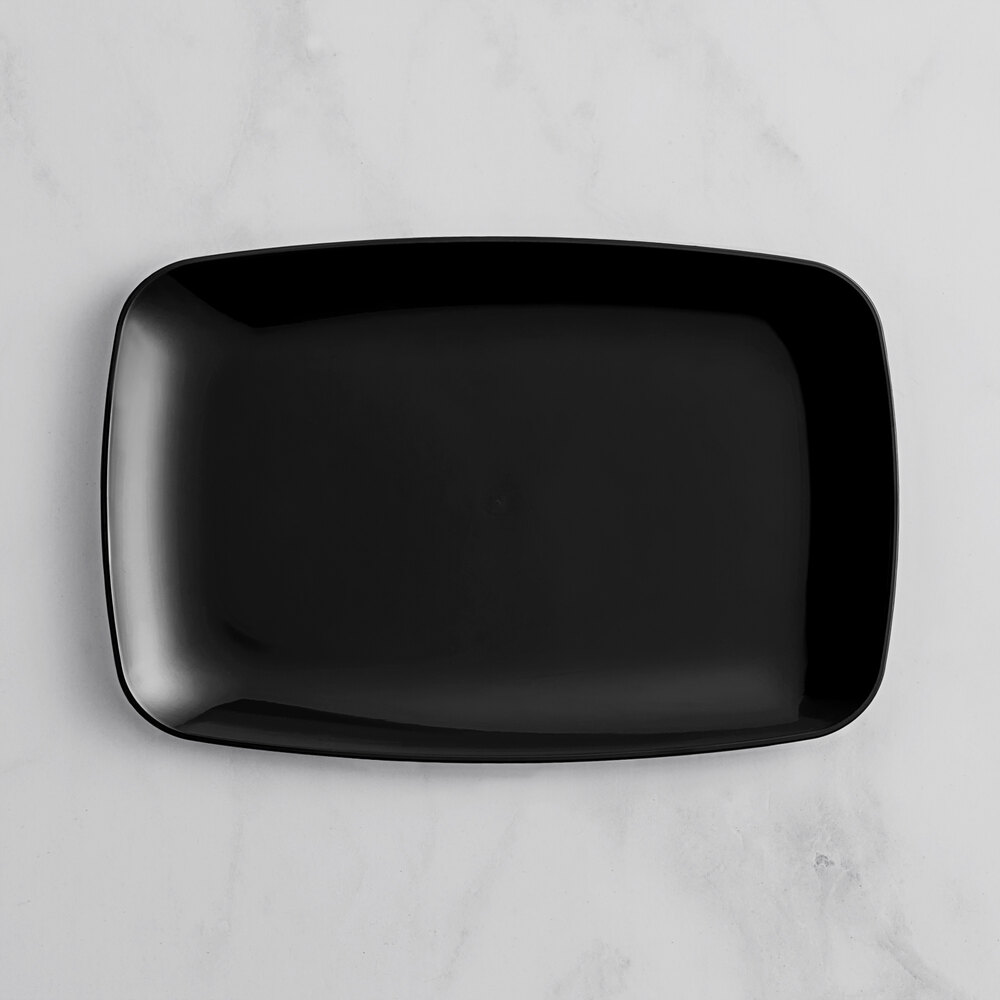 Visions Coupe 9 1/2" x 6 1/4" Black Rectangular Plastic Platter - 120/Case