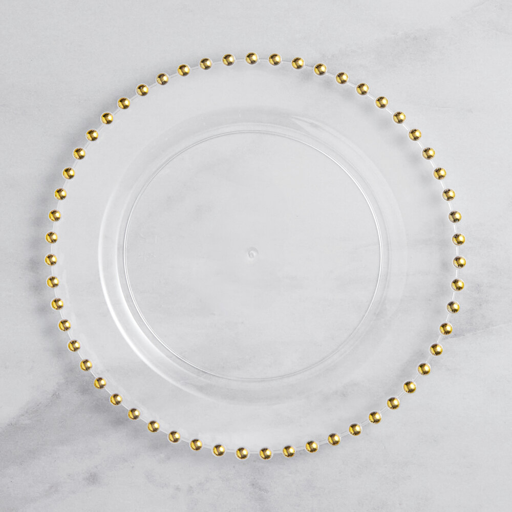 Visions Beaded 7 1/2" Clear Round Plastic Plate with Gold Beaded Rim - 120/Case