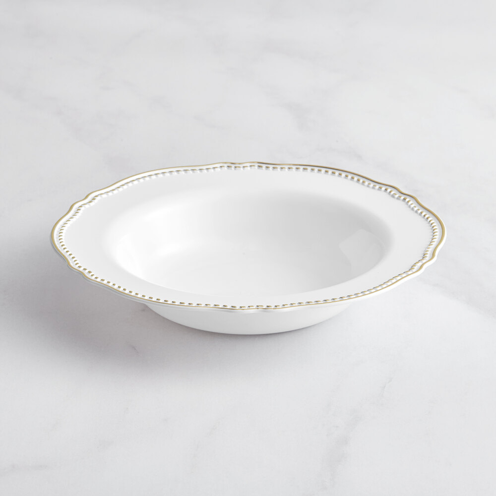 Visions Heirloom 10 oz. White Round Plastic Bowl with Gold Vintage Rim - 120/Case