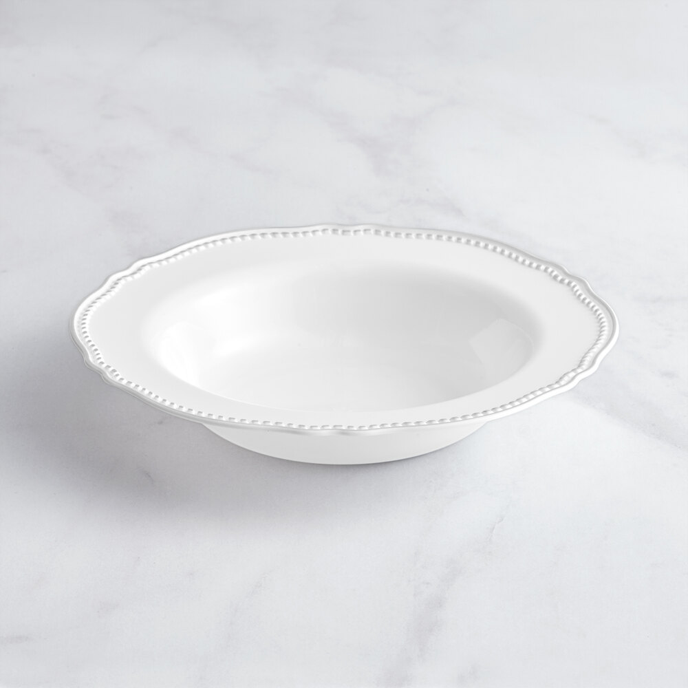 Visions Heirloom 10 oz. White Round Plastic Bowl with Silver Vintage Rim - 120/Case