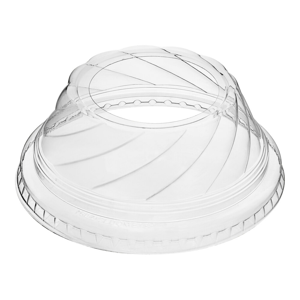 Choice 16 oz. Clear Plastic Low Dome Lid with Hole - 50/Pack