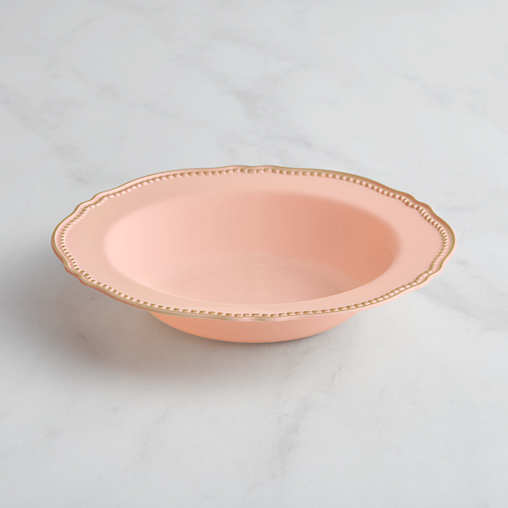 Visions Heirloom 10 oz. Blush Round Plastic Bowl with Gold Vintage Rim - 120/Case