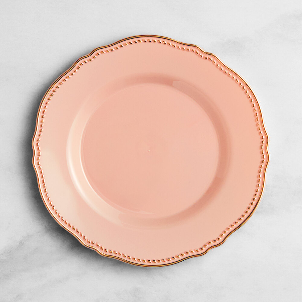 Visions Heirloom 7 1/2" Blush Round Plastic Plate with Gold Vintage Rim - 120/Case