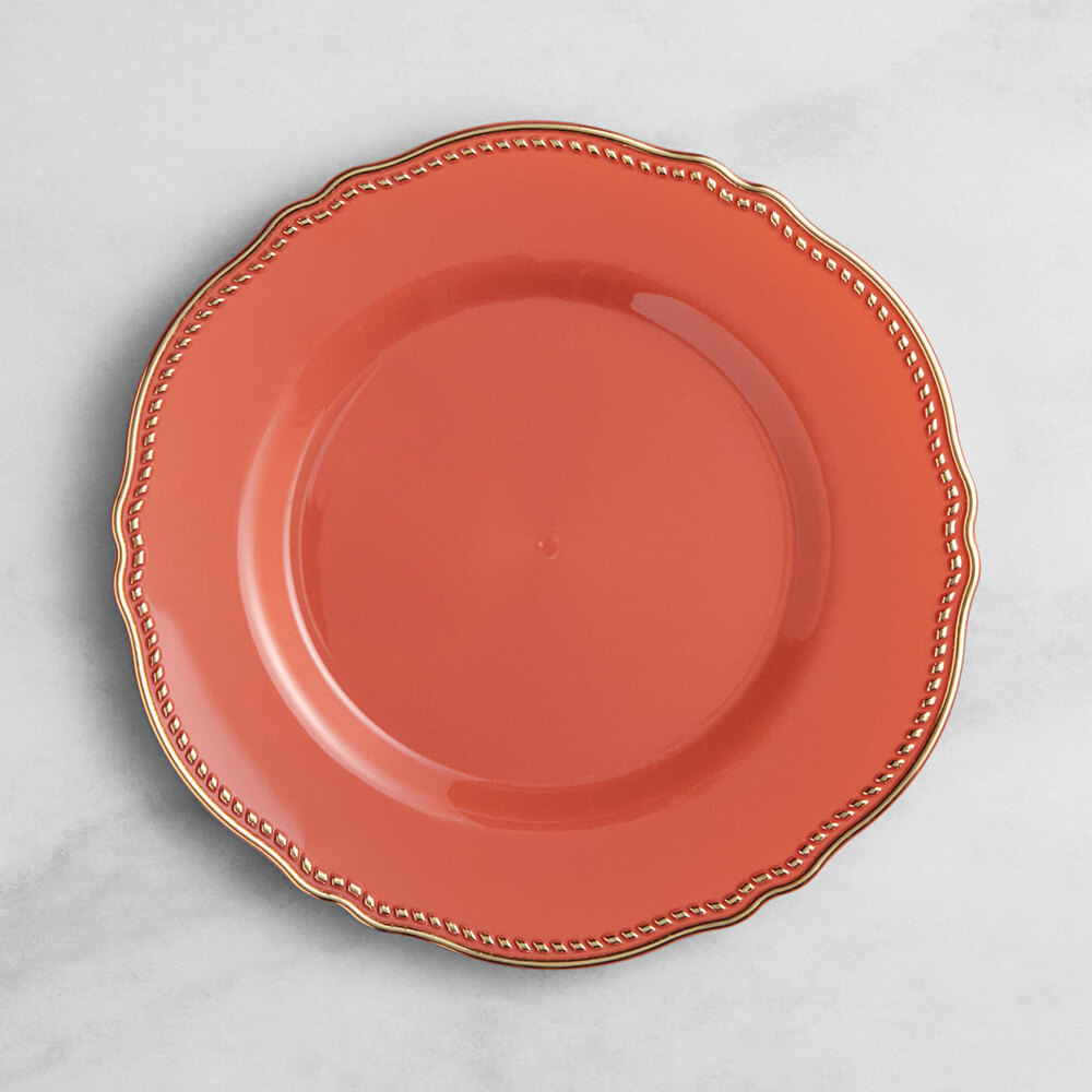 Visions Heirloom 7 1/2" Terra Cotta Round Plastic Plate with Gold Vintage Rim - 120/Case