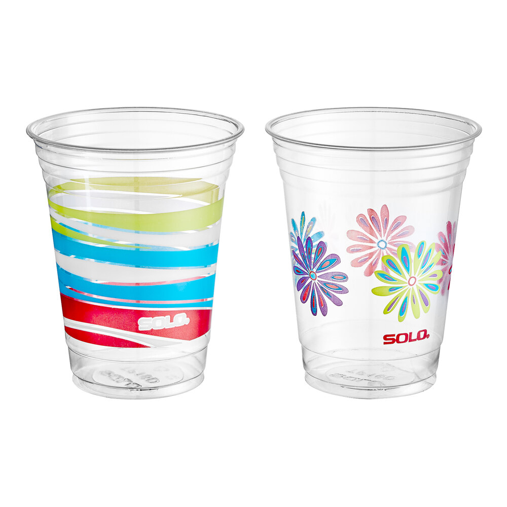 Solo 18 oz. Assorted Lush Blooms / Wavy Tropics RPET Plastic Cold Cups - 400/Case