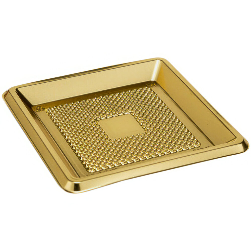 Welcome Home Brands 4 3/4" Gold Mini Square Plastic Medoro Tray - 600/Case