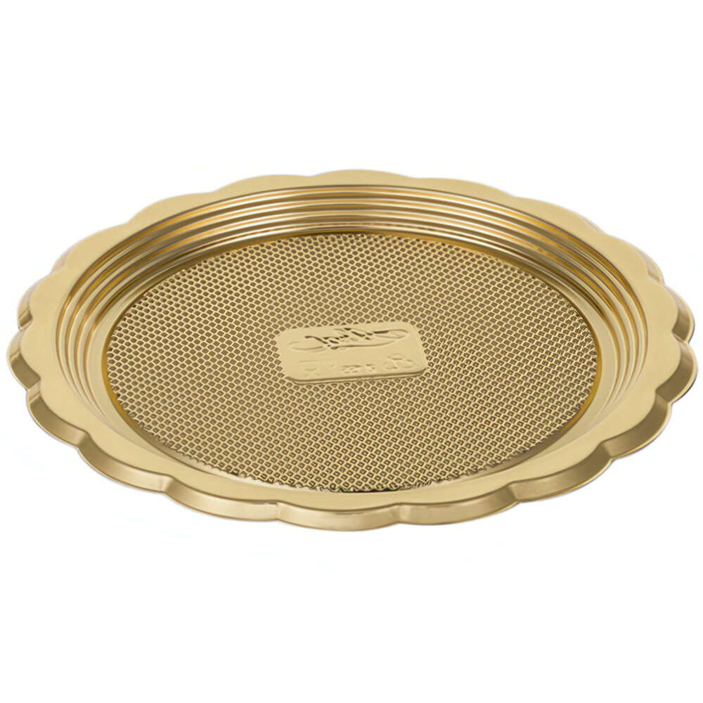 Welcome Home Brands 3 3/4" Gold Mini Round Plastic Medoro Tray - 1,200/Case