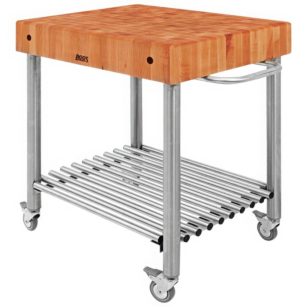 John Boos & Co. Cucina D'Amico 30" x 24" Cherry Kitchen Cart with Undershelf and Towel Bar CHY-CUCD15