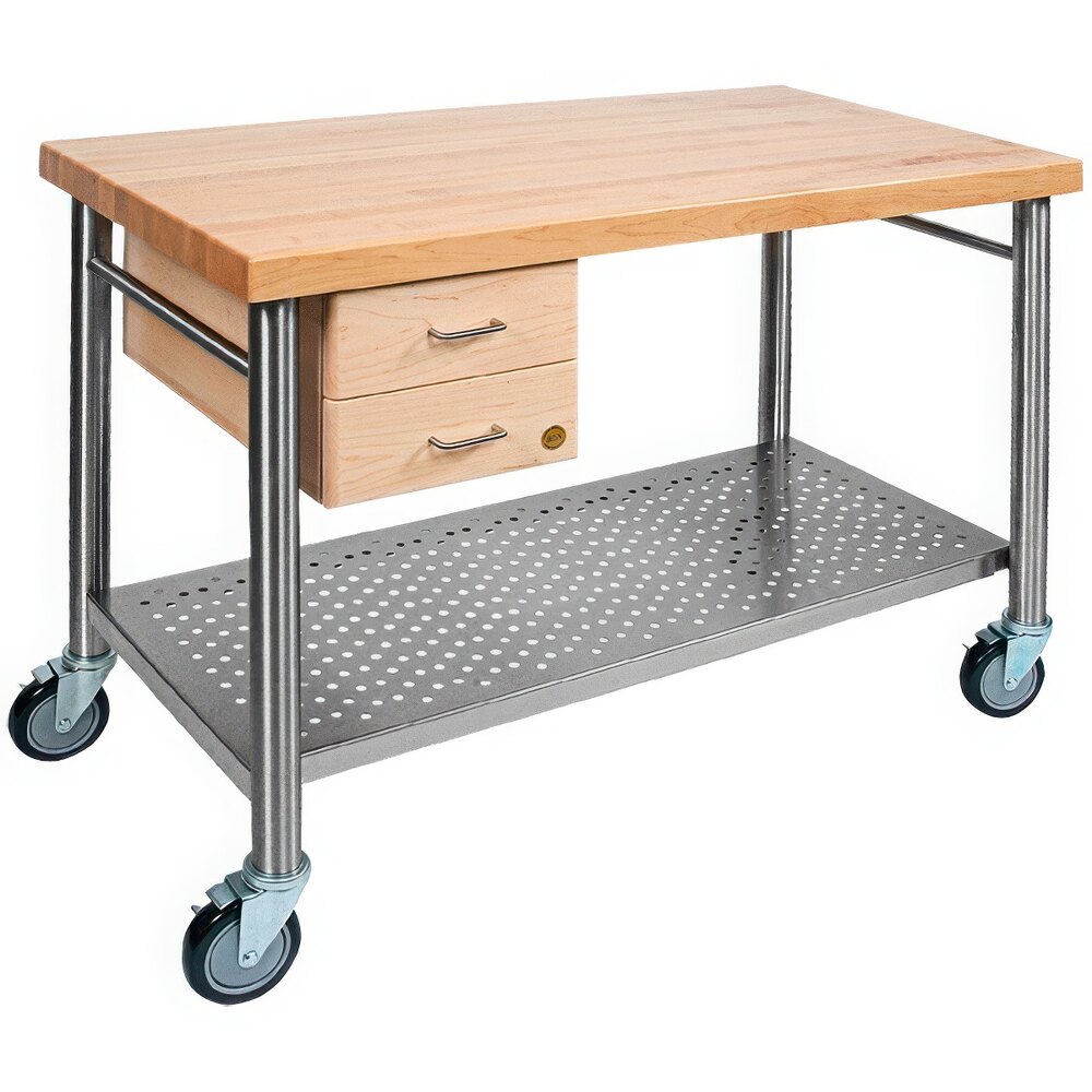 John Boos & Co. Cucina Magnifico 48" x 24" Maple Kitchen Cart with Undershelf, Drawers, and Towel Bars CUCIC04