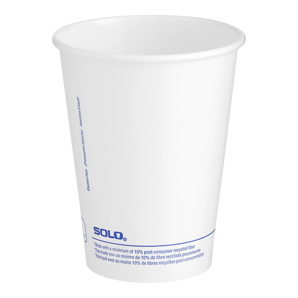Solo 12 oz. White Single-Sided Poly Paper Hot Cup - 1,000/Case