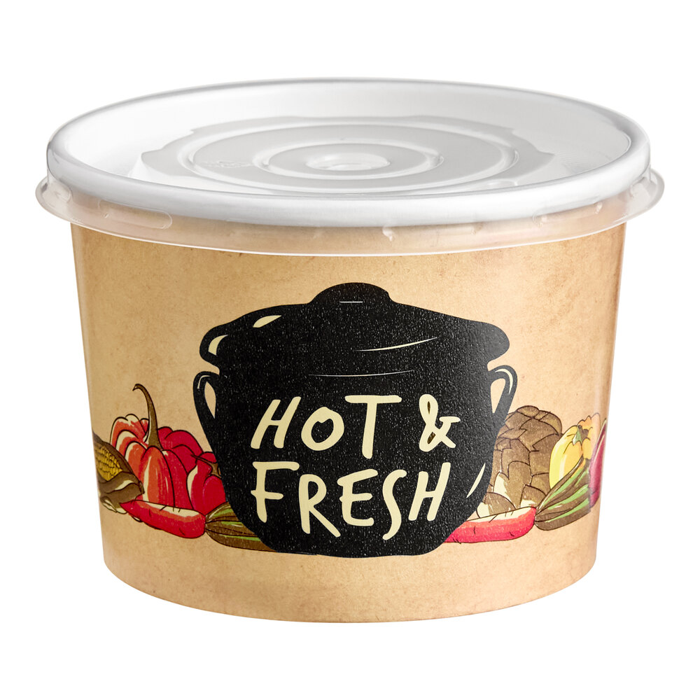 Choice 12 oz. Medley Double Poly-Coated Paper Soup / Hot Food Cup with Vented Plastic Lid - 250/Case