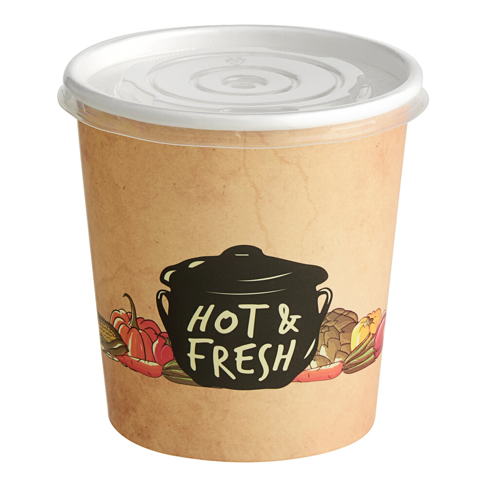 Choice 16 oz. Medley Double Poly-Coated Paper Soup / Hot Food Cup with Vented Plastic Lid - 250/Case