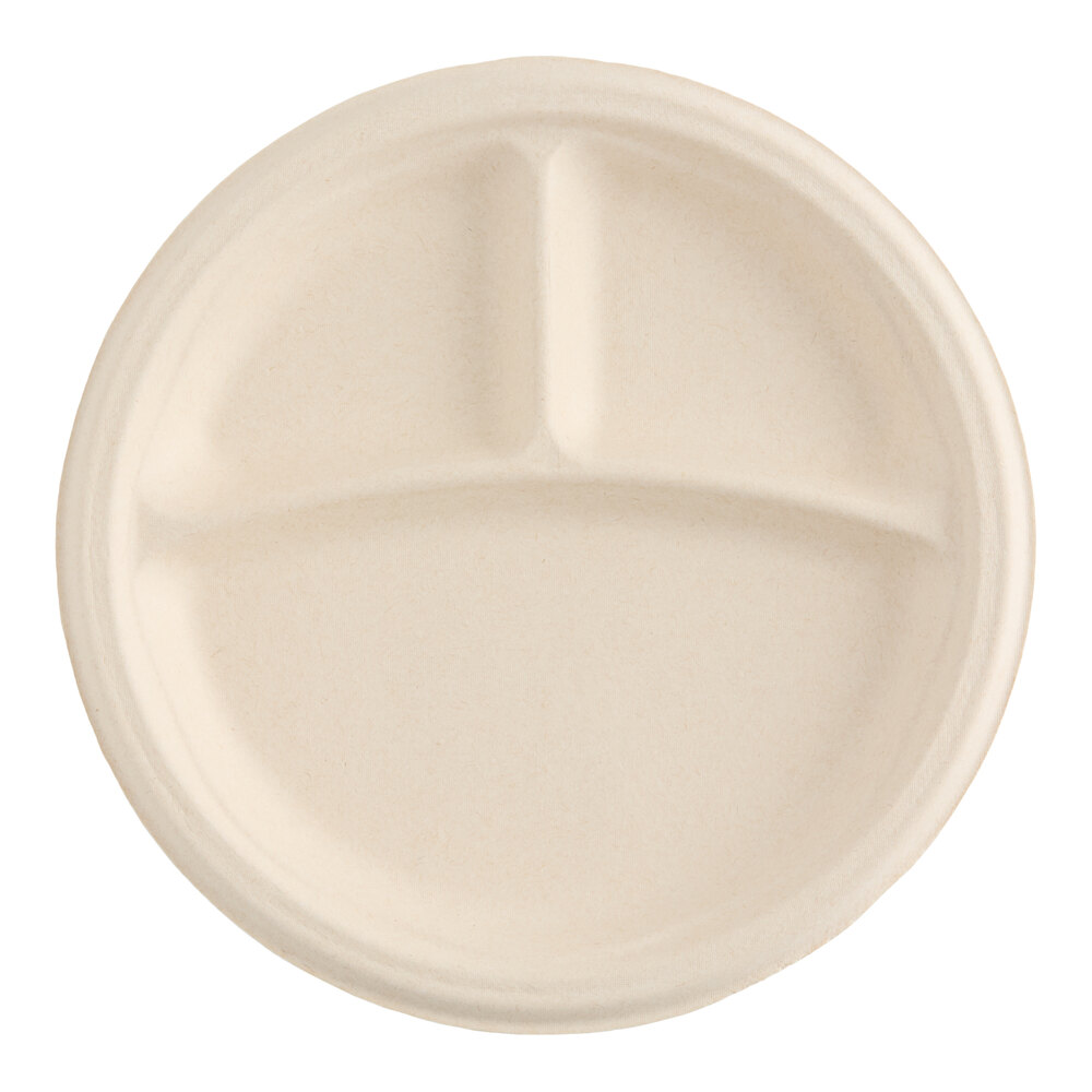 Dart 9" Round 3-Compartment Fiber Plate - 500/Case