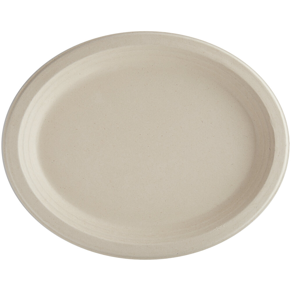 World Centric 12" No PFAS Added Oval Compostable Plant Fiber Plate with LeafPlus - 500/Case