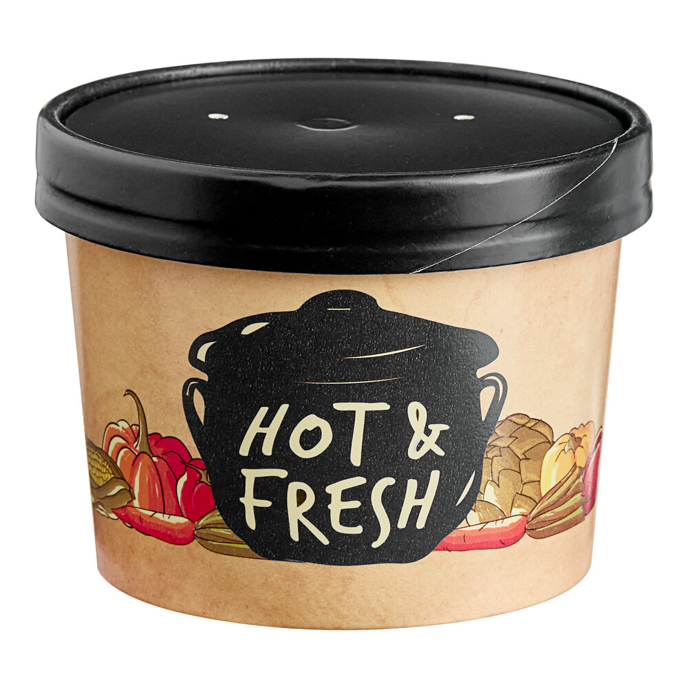 Choice 12 oz. Medley Double Poly-Coated Paper Soup / Hot Food Cup with Vented Paper Lid - 25/Pack