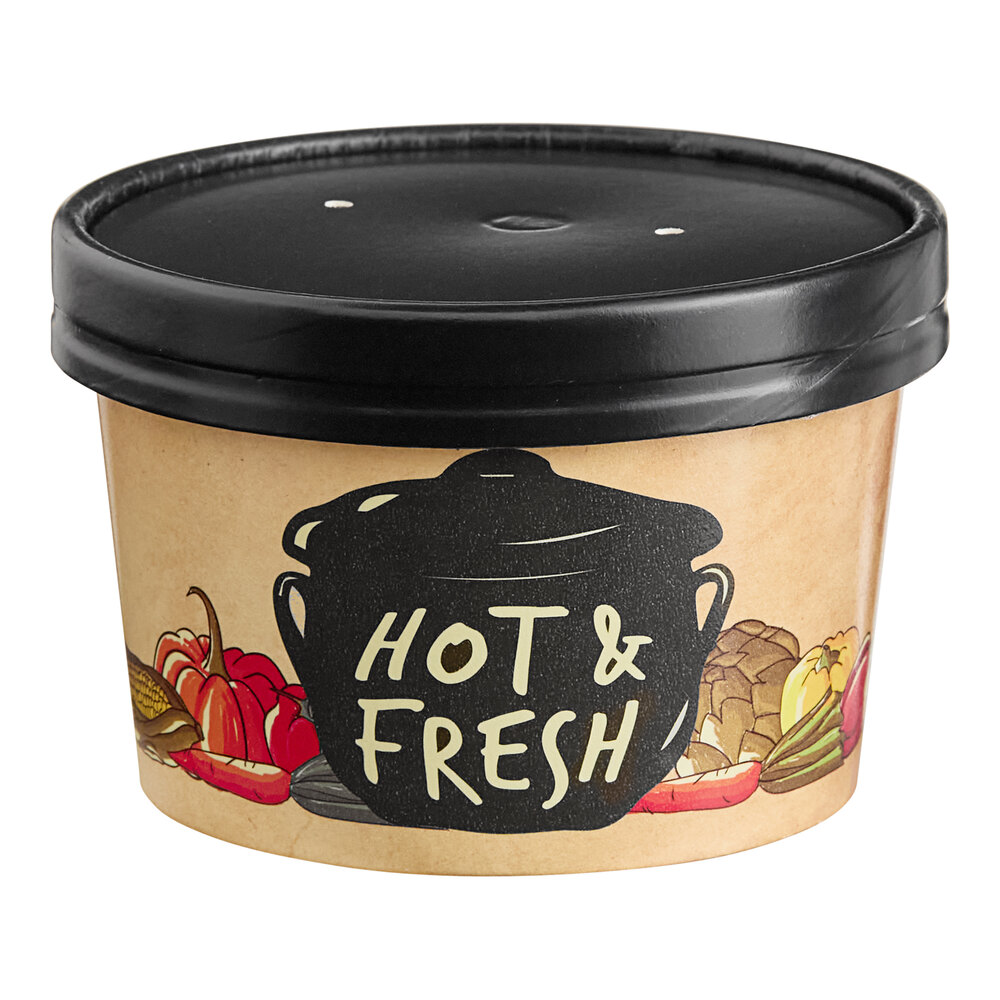 Choice 8 oz. Medley Double Poly-Coated Paper Soup / Hot Food Cup with Vented Paper Lid - 25/Pack