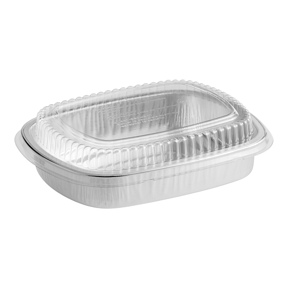 Durable Packaging 9442-SL-50 Smoothwall Silver Medium Entree / Take-Out Pan with Dome Lid 47.4 oz. - 10/Pack