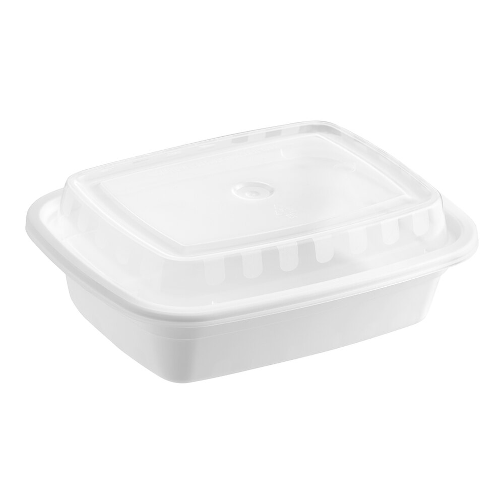 Choice 12 oz. White Rectangular Microwavable Heavy Weight Container with Lid - 150/Case