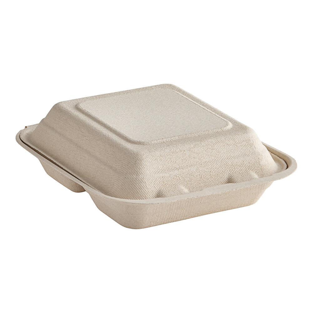 Dart 8" x 8" 3-Compartment Compostable Fiber Hinged Take-Out Container - 200/Case