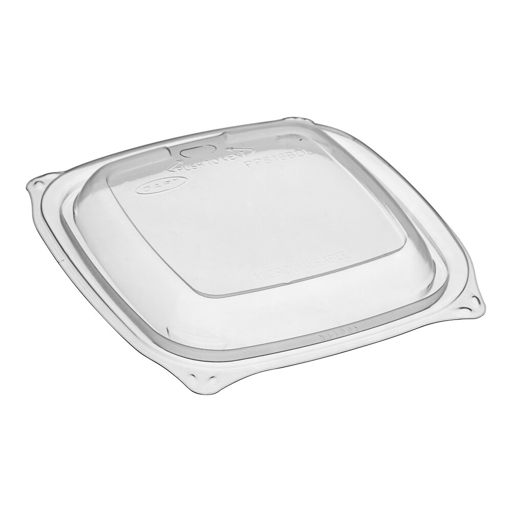 Dart PP816BDL PresentaBowls Pro Clear Polypropylene Vented Square Flat Lid for 8-16 oz. Square Bowls - 504/Case