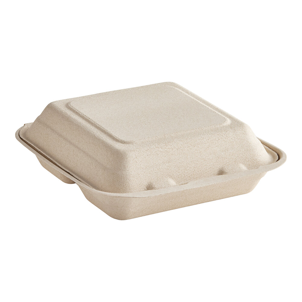 Dart 9" x 9" 3-Compartment Compostable Fiber Hinged Take-Out Container - 200/Case
