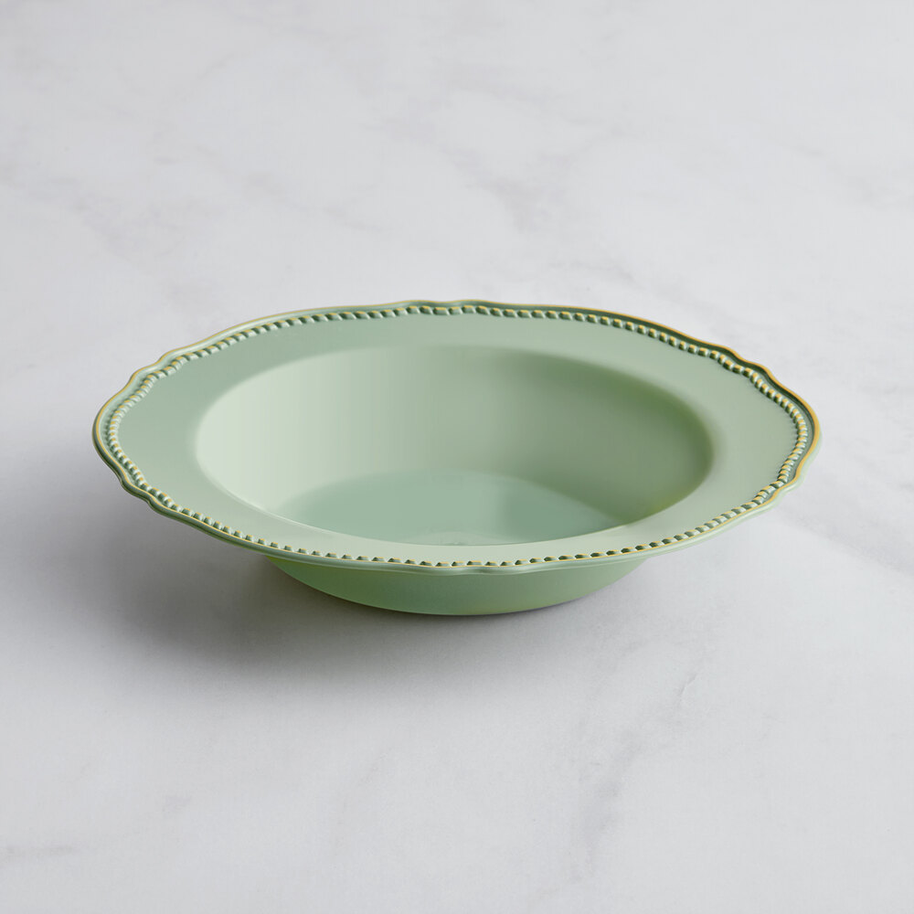 Visions Heirloom 10 oz. Eucalyptus Round Plastic Bowl with Gold Vintage Rim - 12/Sample