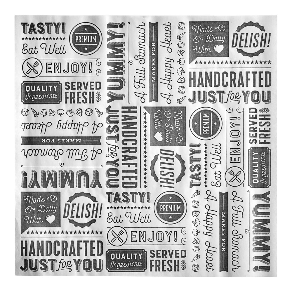 GET P-GT-1212-W 12" x 12" White Typography Deli Sandwich Wrap Paper - 1,000/Case
