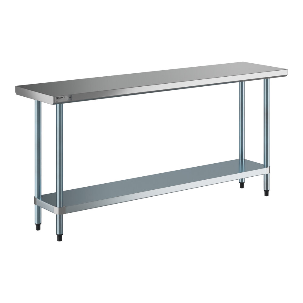 Regency 18" x 72" 18-Gauge 304 Stainless Steel Commercial Work Table with Galvanized Legs and Undershelf