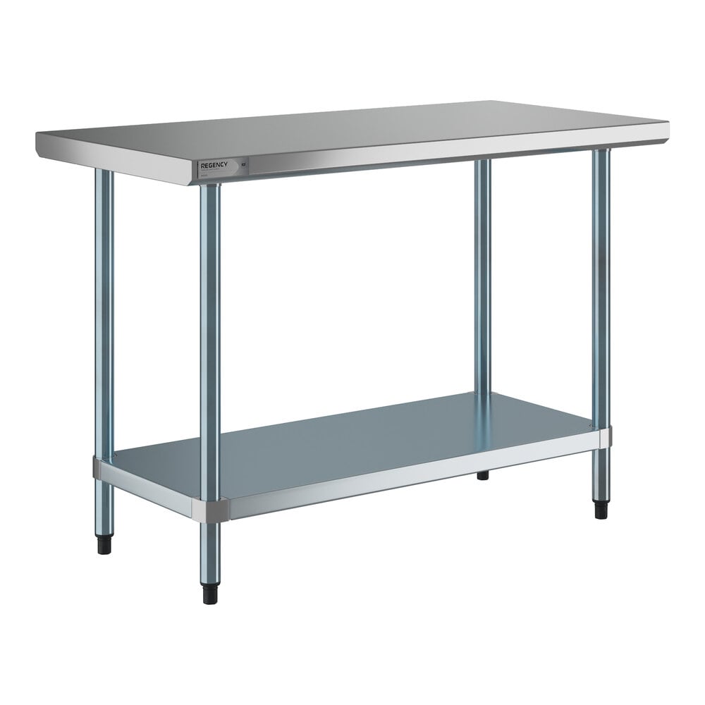 Regency 24" x 48" 18-Gauge 304 Stainless Steel Commercial Work Table with Galvanized Legs and Undershelf