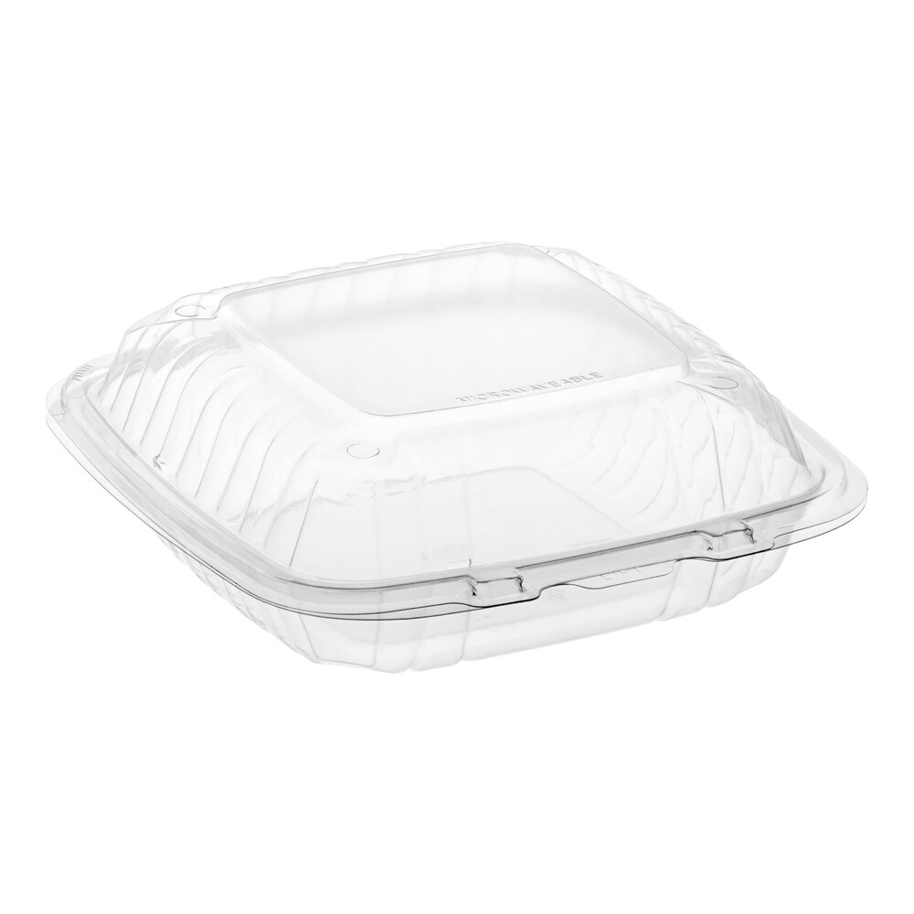 Dart 9" x 9" x 3" Microwavable Clear Hinged Plastic Take-Out Container - 150/Case