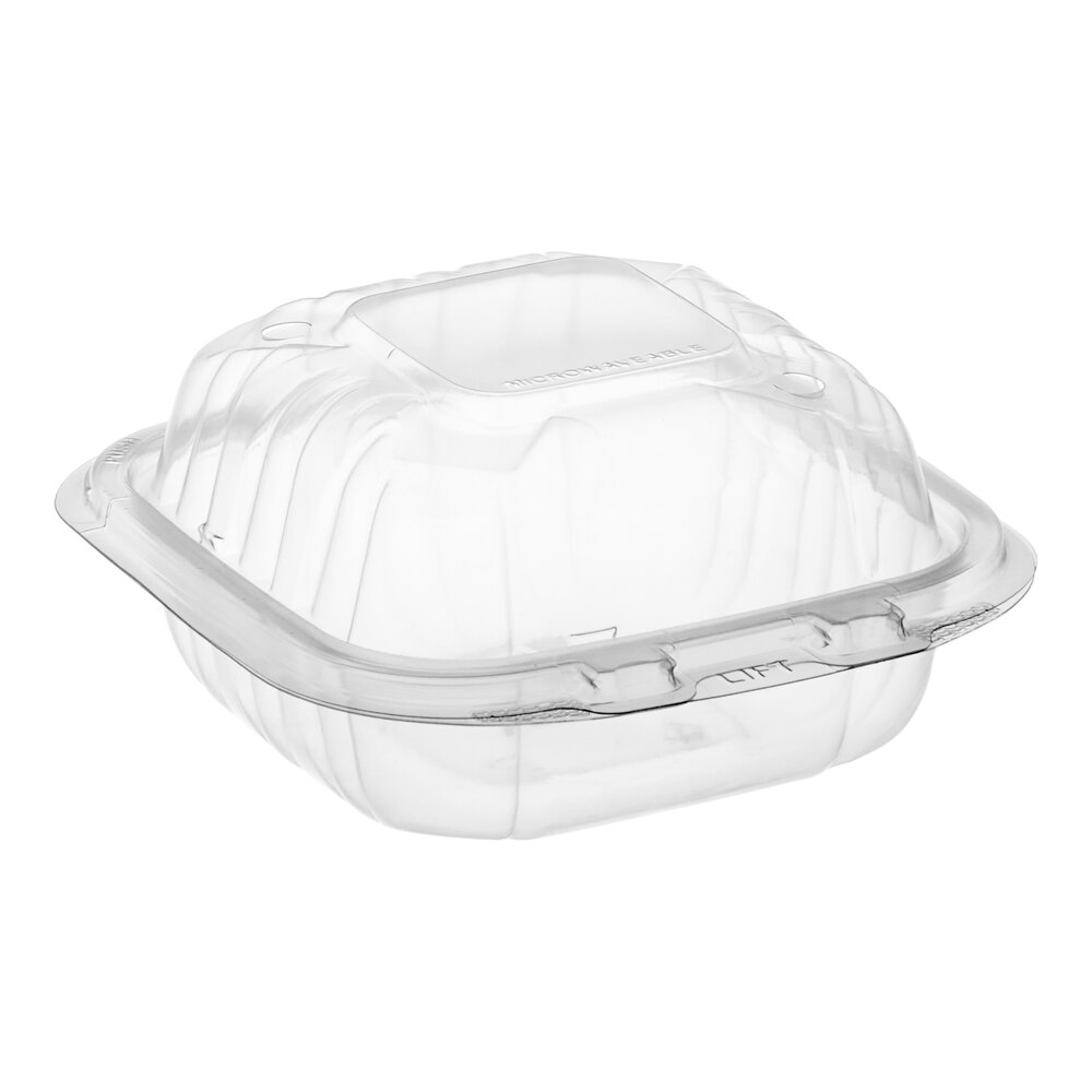 Dart 6" x 6" x 3" Microwavable Clear Hinged Plastic Take-Out Container - 300/Case
