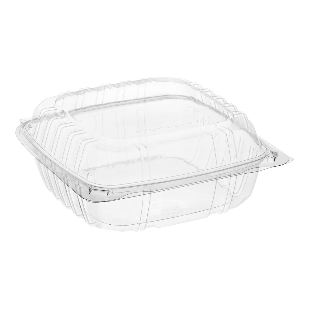 Choice 8" x 8" x 3 3/8" Clear Hinged PET Plastic Clamshell Container - 200/Case