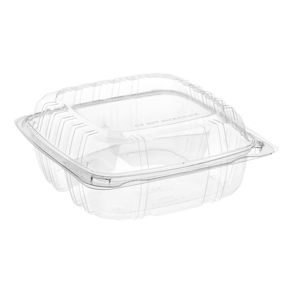 Choice 8" x 8" x 3 3/8" Clear Hinged PET Plastic 3-Compartment Clamshell Container - 200/Case