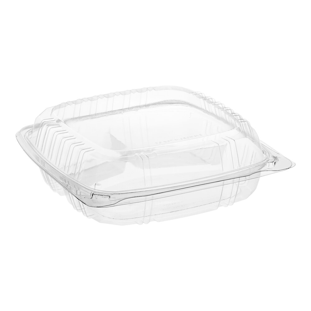 Choice 9" x 9" x 3" Clear Hinged PET Plastic 3-Compartment Clamshell Container - 200/Case