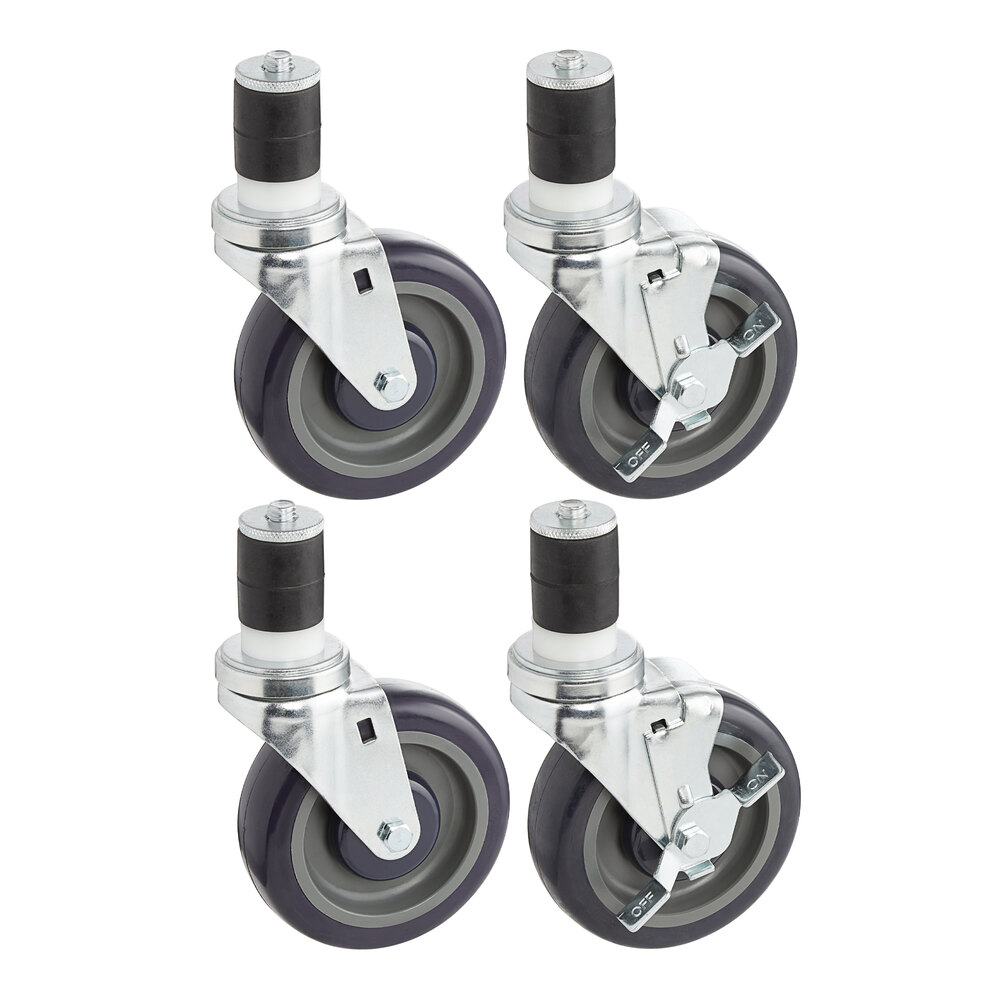 5" Heavy Duty Zinc Swivel Stem Casters for Work Tables and Equipment Stands - 4/Set