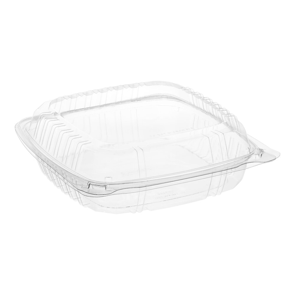 Choice 9" x 9" x 3" Clear Hinged PET Plastic Clamshell Container - 100/Pack