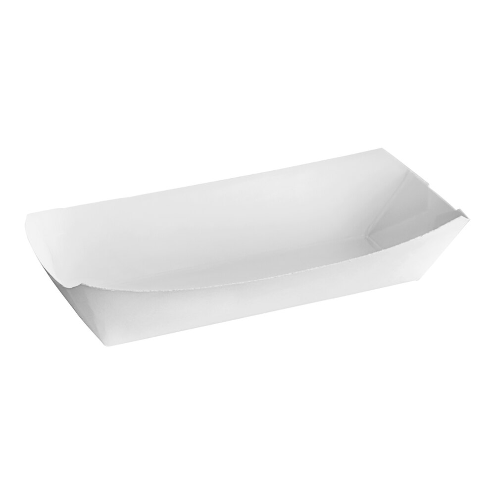 7" x 3 1/4" x 1 1/2" White Paper Hot Dog Tray - 1,000/Case
