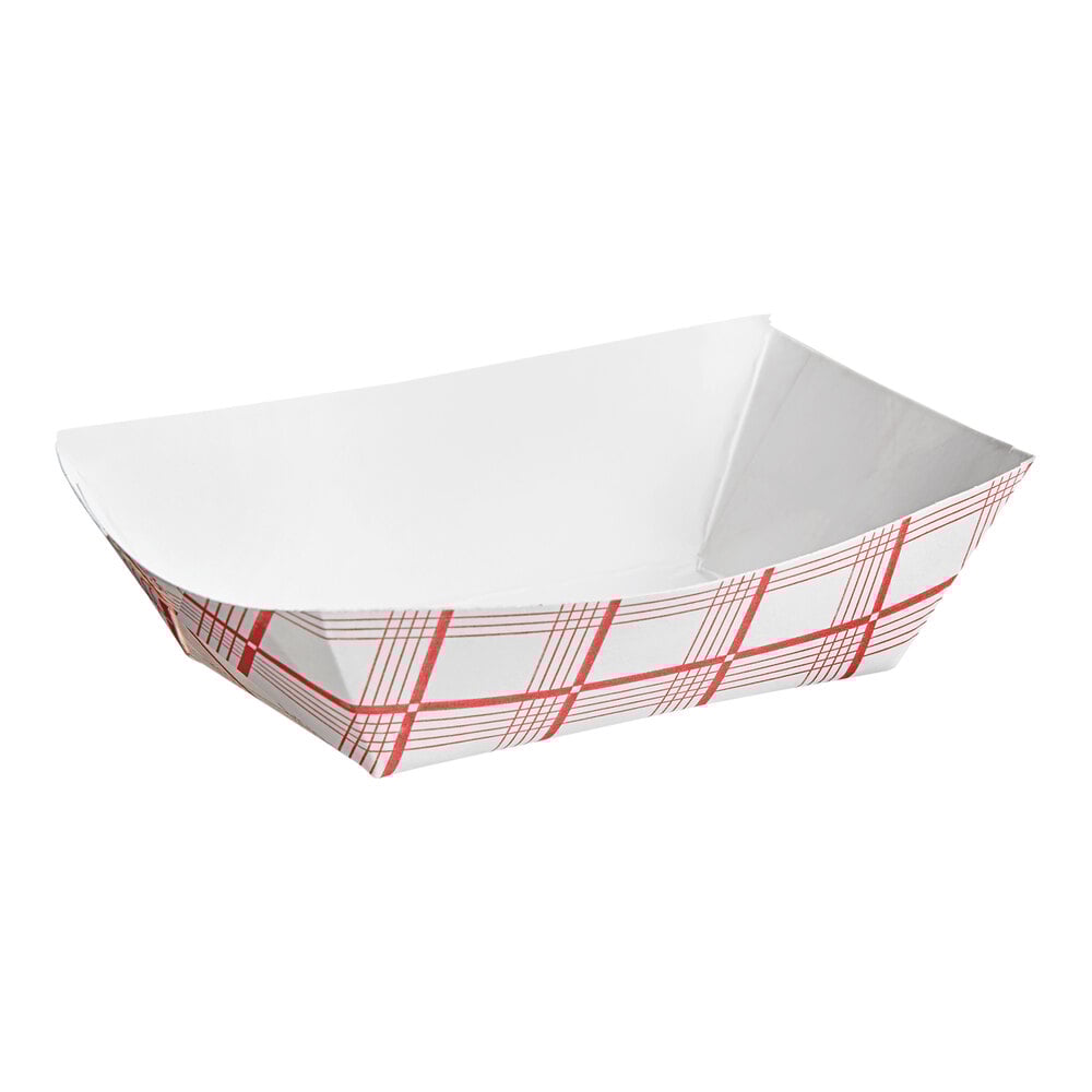 #25 1/4 lb. Red Plaid Paper Food Tray - 1,000/Case