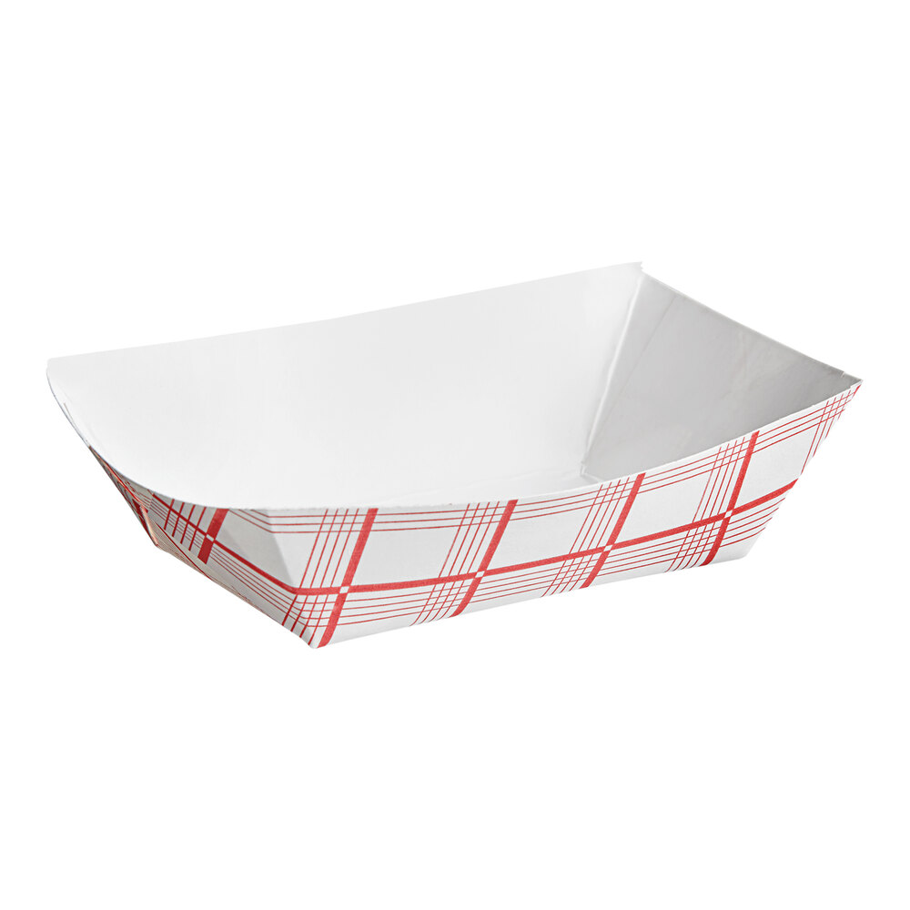 #25 1/4 lb. Red Plaid Paper Food Tray - 250/Pack