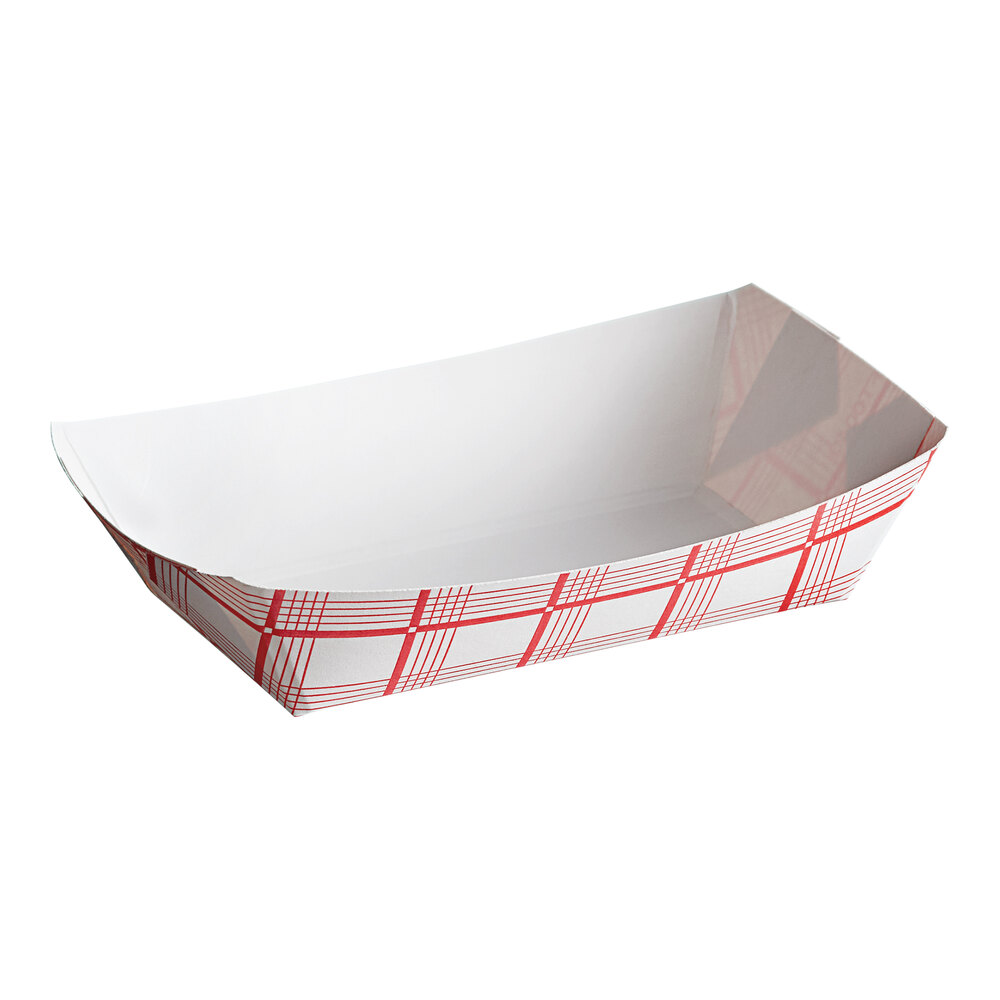 #40 6 oz. Red Plaid Paper Food Tray - 1,000/Case