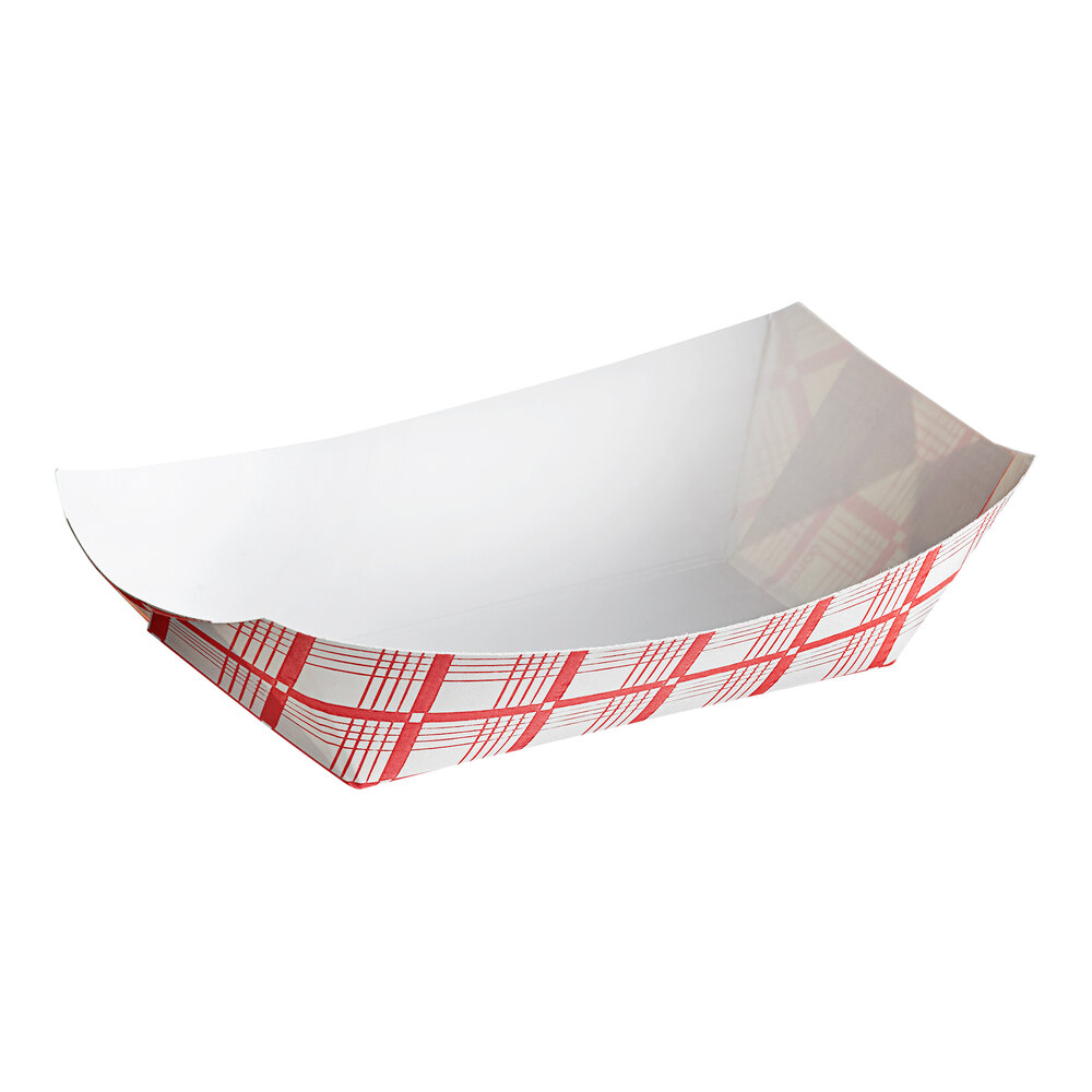 #100 1 lb. Red Plaid Paper Food Tray - 1,000/Case