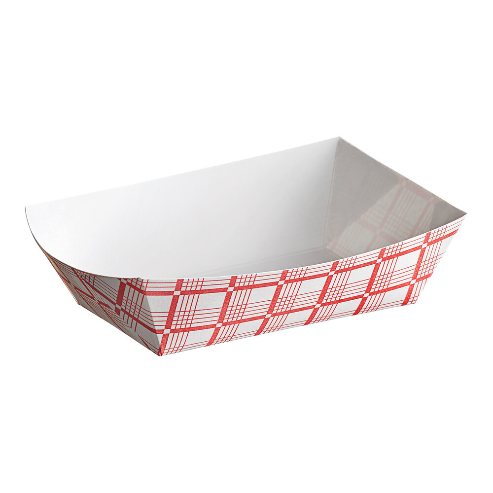 #250 2.5 lb. Red Plaid Paper Food Tray - 250/Pack